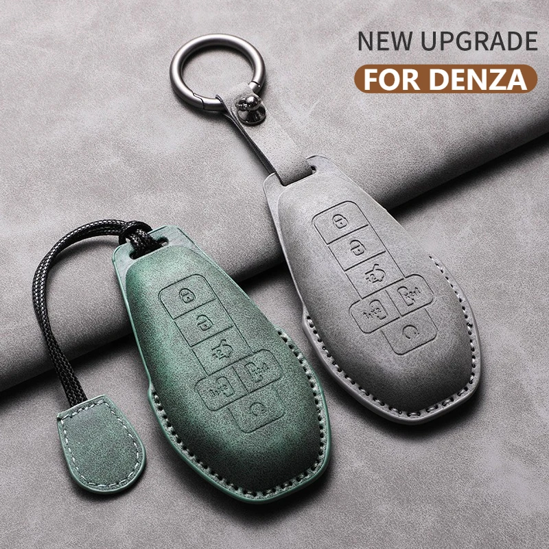 Car Key Case Cover For DENZA D9 DM D9 EV Leather Car Remote Key Case Cover Car Keychain Protector Shell Decorative Accessories