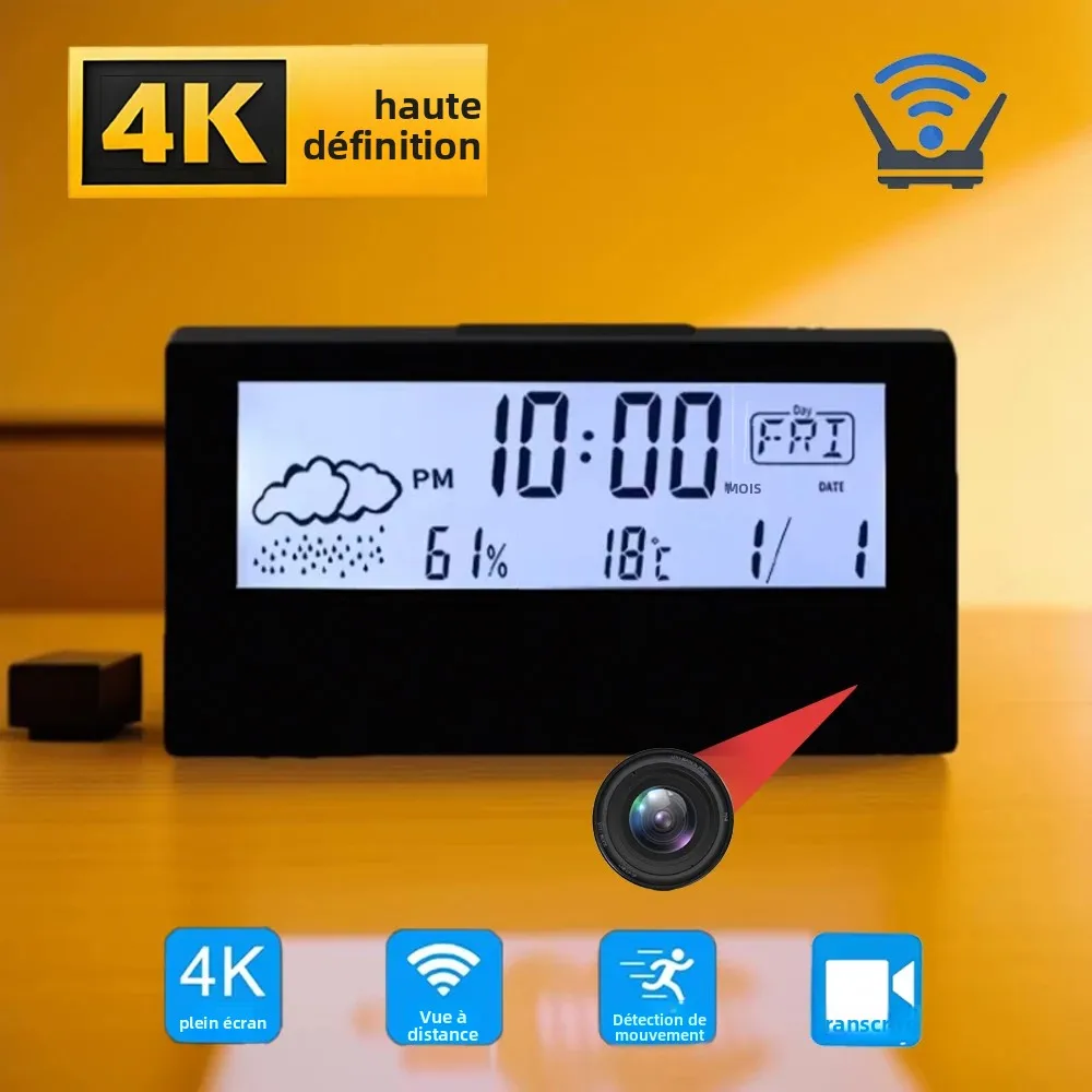 Nouvelle mini caméra d'horloge 4KHD, prenant en charge la visualisation à distance, la détection de mouvement, l'enregistrement en boucle et la mini caméra de style nounou domestique