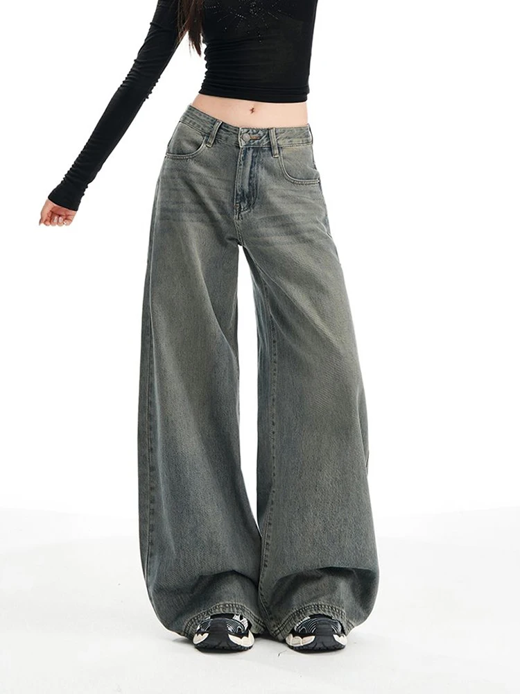 

Винтажные широкие джинсы для женщин, свободные утягивающие повседневные прямые длинные брюки с высокой талией, модные на земле