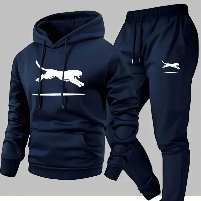 2025 minimalist hoodie set autumn daily new basic color set cheetah print hooded sweatshirt sweatpants