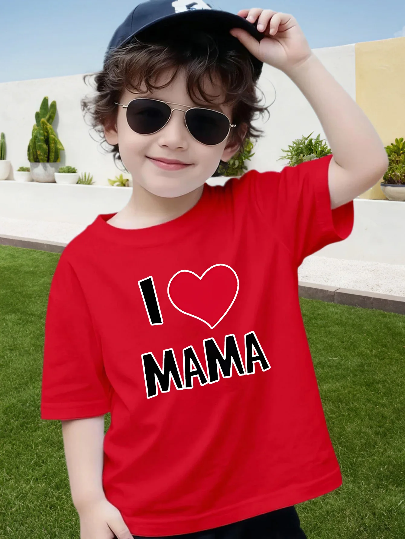 I Love Mama Heart Warm Letter Print Boys Girls Family Matching Cotton Short Sleeve Crew Neck Soft Summer Kids Casual Tees
