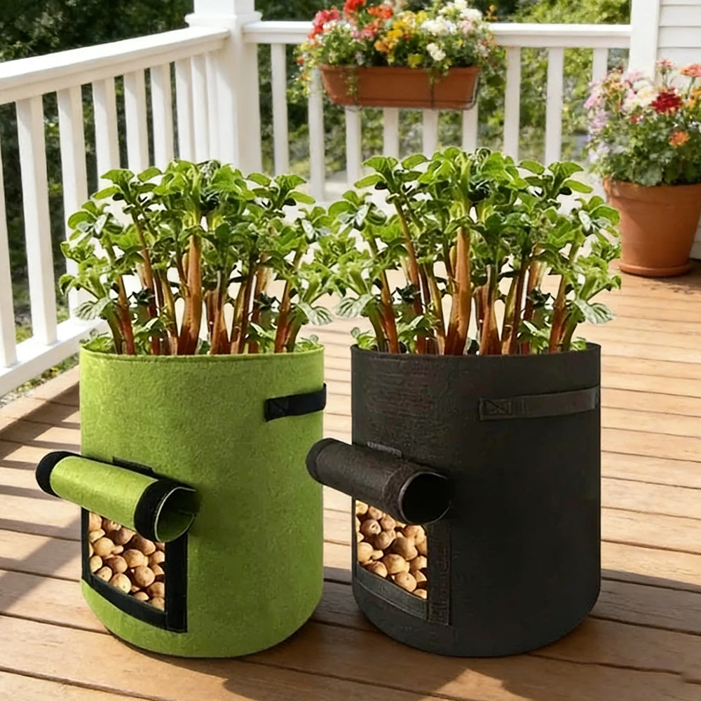 5/7 /10 Gallon Felt Potato Planting Bag Large Diameter Vegetable Plant Seedling Bag Non-Woven Felt Potato Growing Bucket ﻿