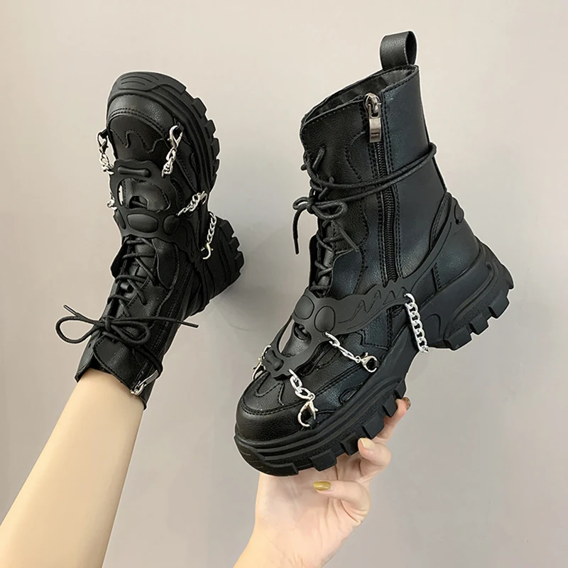 Comemore Women Autumn 2023 Punk Gothic Woman Combat Boot Ladies Black Punk Woman Motorcycle Boots Shoes Platform Ankle Boots 39