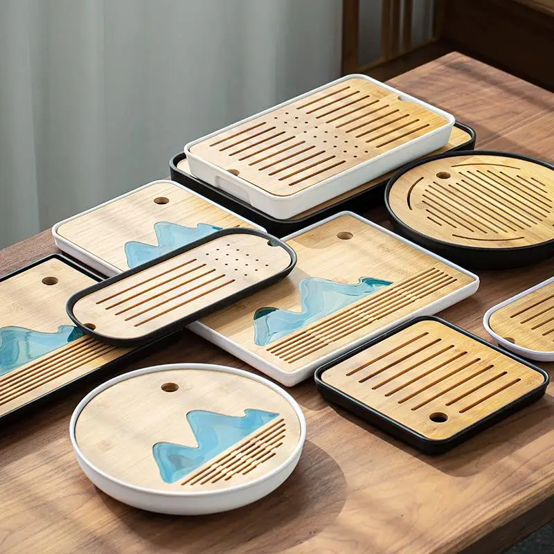 طقم شاي كونغ فو بسيط للاستخدام المنزلي، صينية شاي على الطراز الياباني، طاولة شاي صغيرة، صينية تصريف من الميلامين، صينية تخزين...