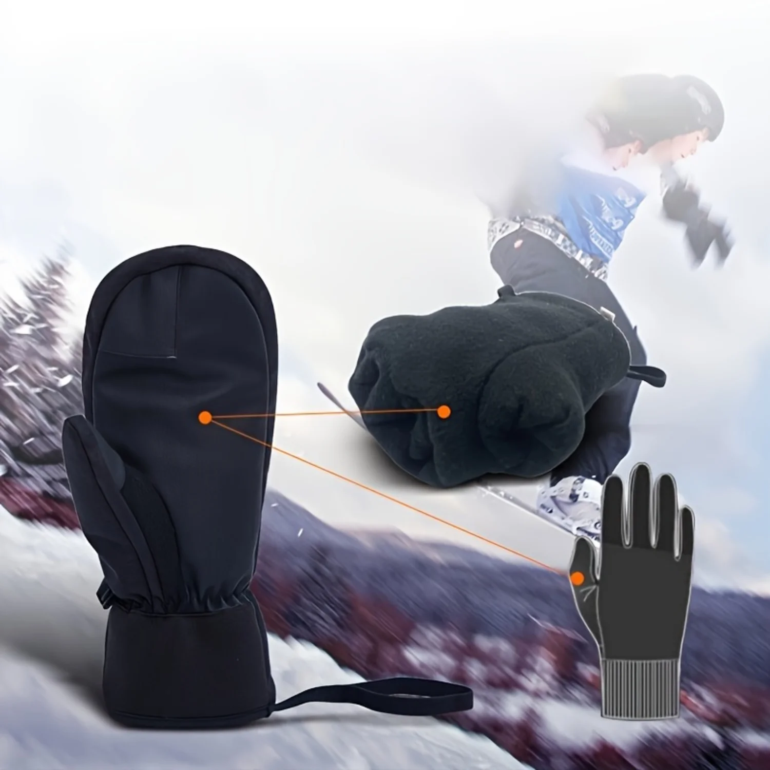 Guantes de esquí y snowboard de invierno: guantes de nieve impermeables con pantalla táctil, manoplas gruesas y cálidas para motos de nieve