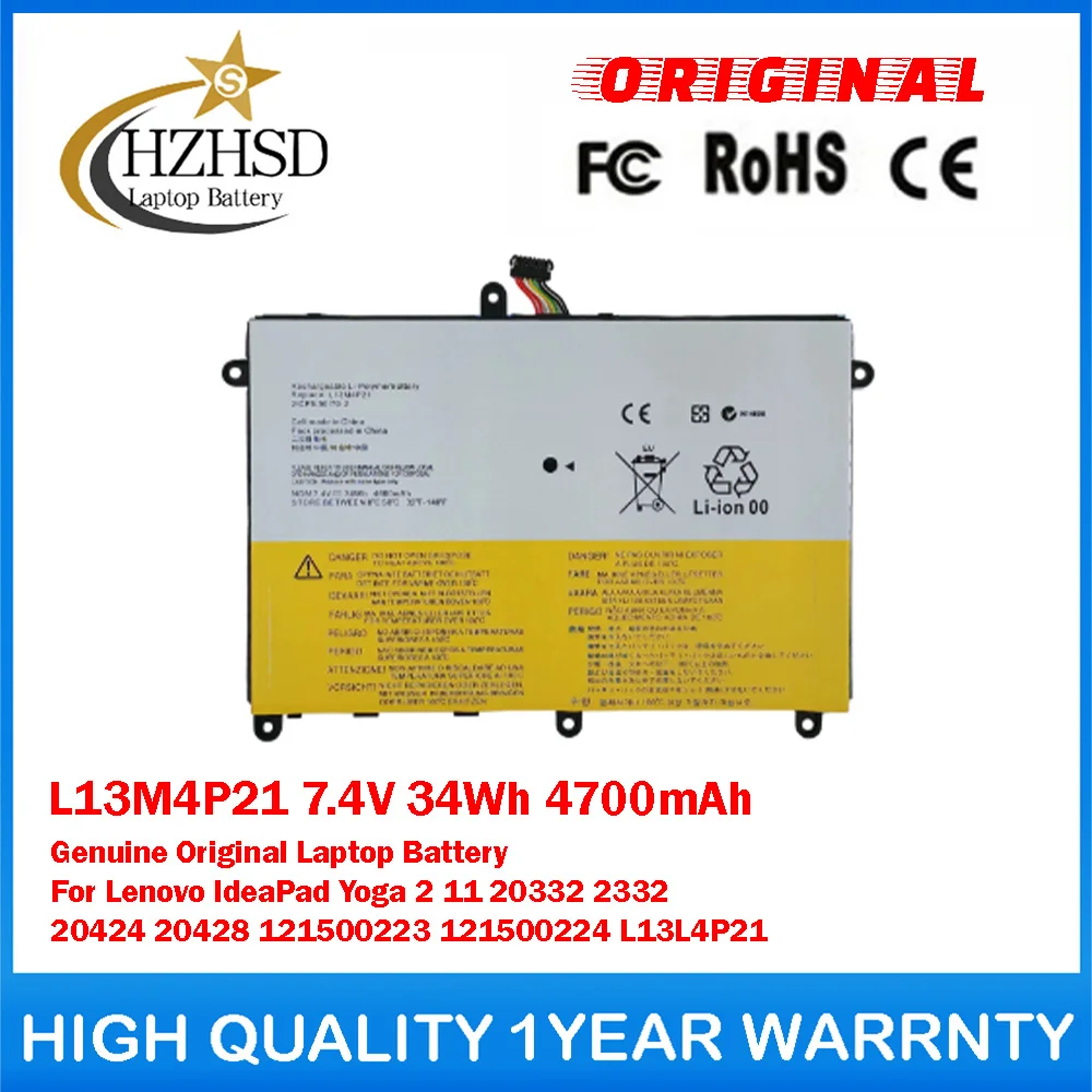 L13M4P21 7.4V 34Wh 4700mAh L13L4P21 Genuine Original Laptop Battery For Lenovo IdeaPad Yoga2 11 20332 2332 20424 20428 121500223
