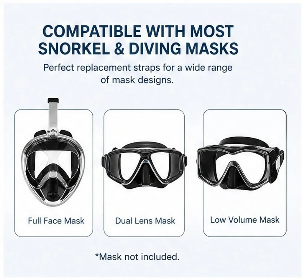 2Pcs Premium Silicone Diving Goggle Strap Replacement Universal Fit for Men Women Snorkel Mask Scuba Dive Accessories Swimming
