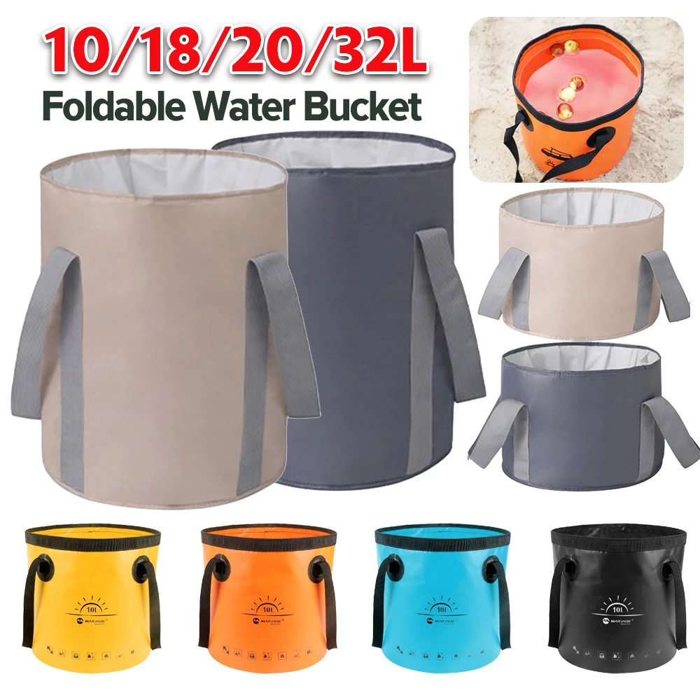 10/18/20/32L Camping Bucket Water Bags Fishing Folding Bucket Water Container Storage Carrier Bag Outdoor Wash Basin Tank