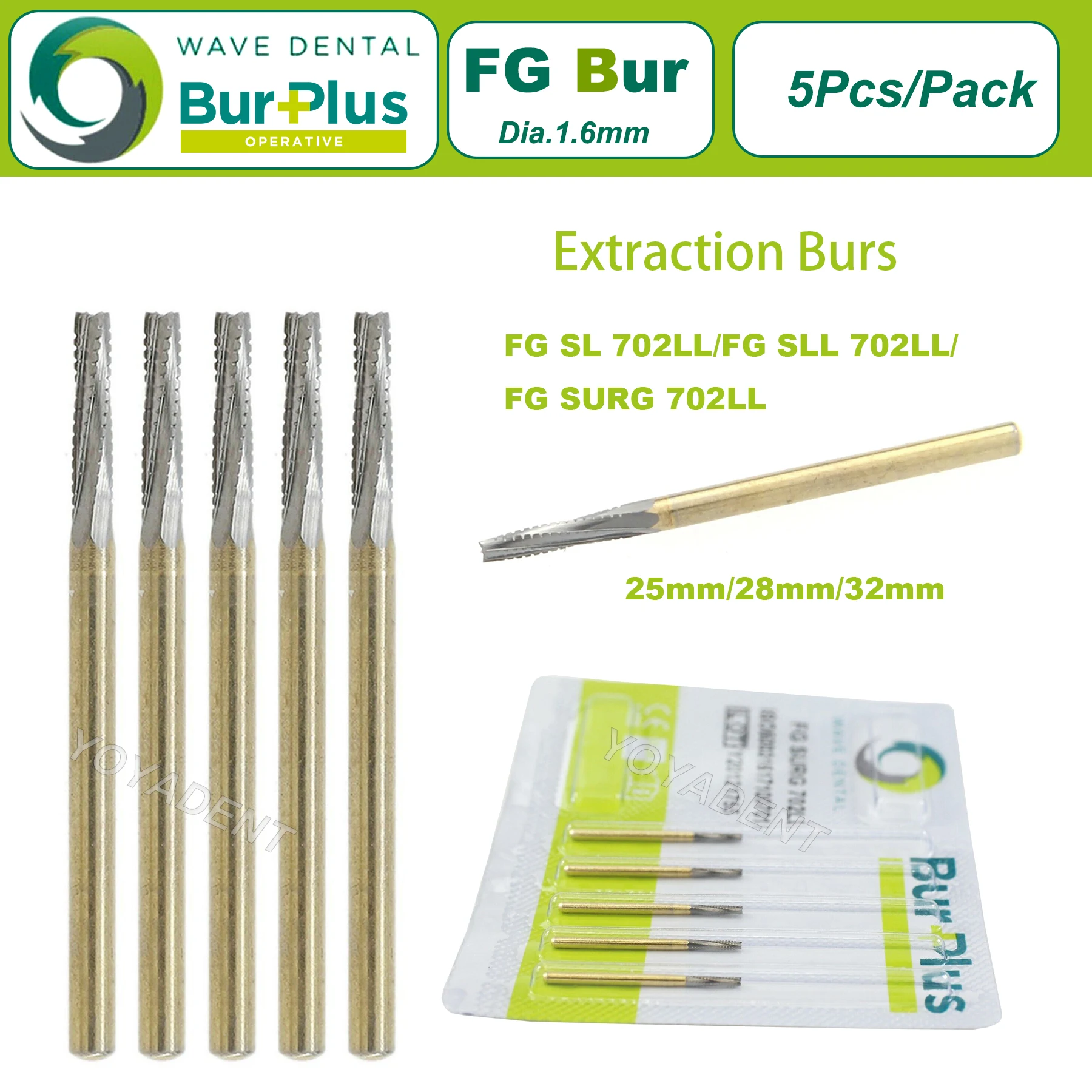 WAVE Dental Extraction Bur Tungsten Carbide Burs FG High Speed Burs Dentistry Drills Dia.1.6mm 5Pcs/Pack