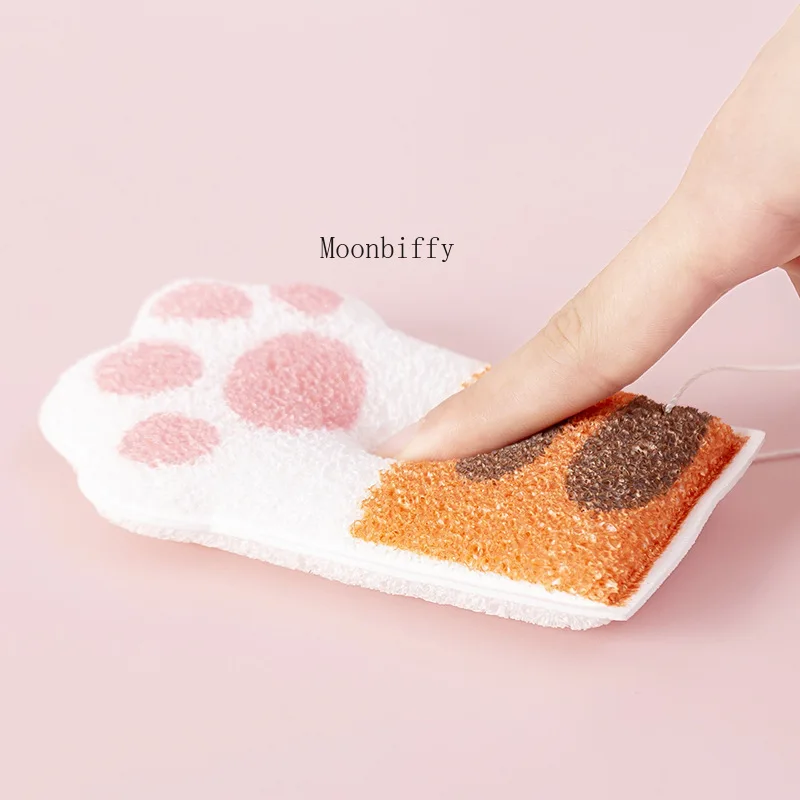 Bath Sponge Elastic Cute Cat Paw Bathing Sponge Adult Body Scrub Bath Sponge Exfoliating Gloves Esponja Gant Visage Eraser Gant