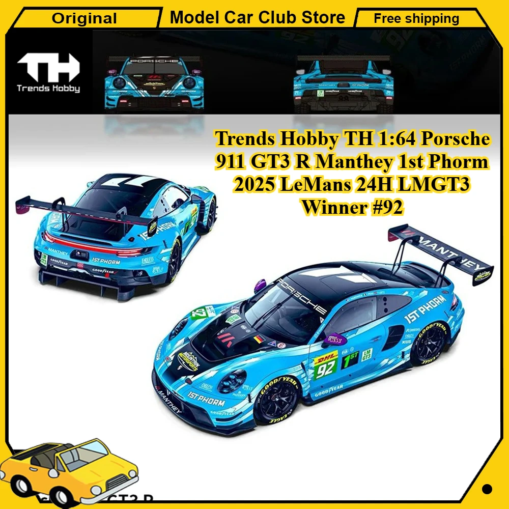 

Модель Trends Hobby TH 1:64 Porsche 911 GT3 R Manthey 1st Phorm 2025 LeMans 24H LMGT3 Winner # Коллекционная модель автомобиля из сплава 92-й марки, литая под давлением