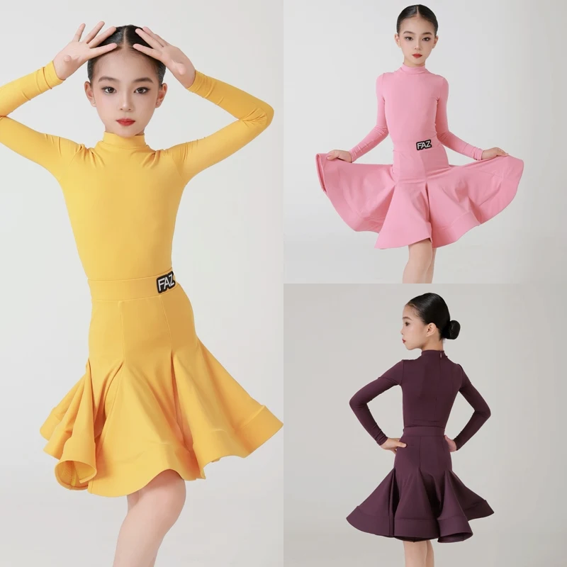 Costume de danse latine pour enfants, Costume de compétition professionnelle à manches longues pour filles, Tango Samba, vêtements de spectacle sur scène, nouvelle collection 2025 XH2687