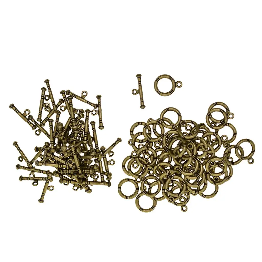 Artesanato Toggle Fecho para Fazer Jóias, Bronze Closure, Metal, Bulk, 50Pcs