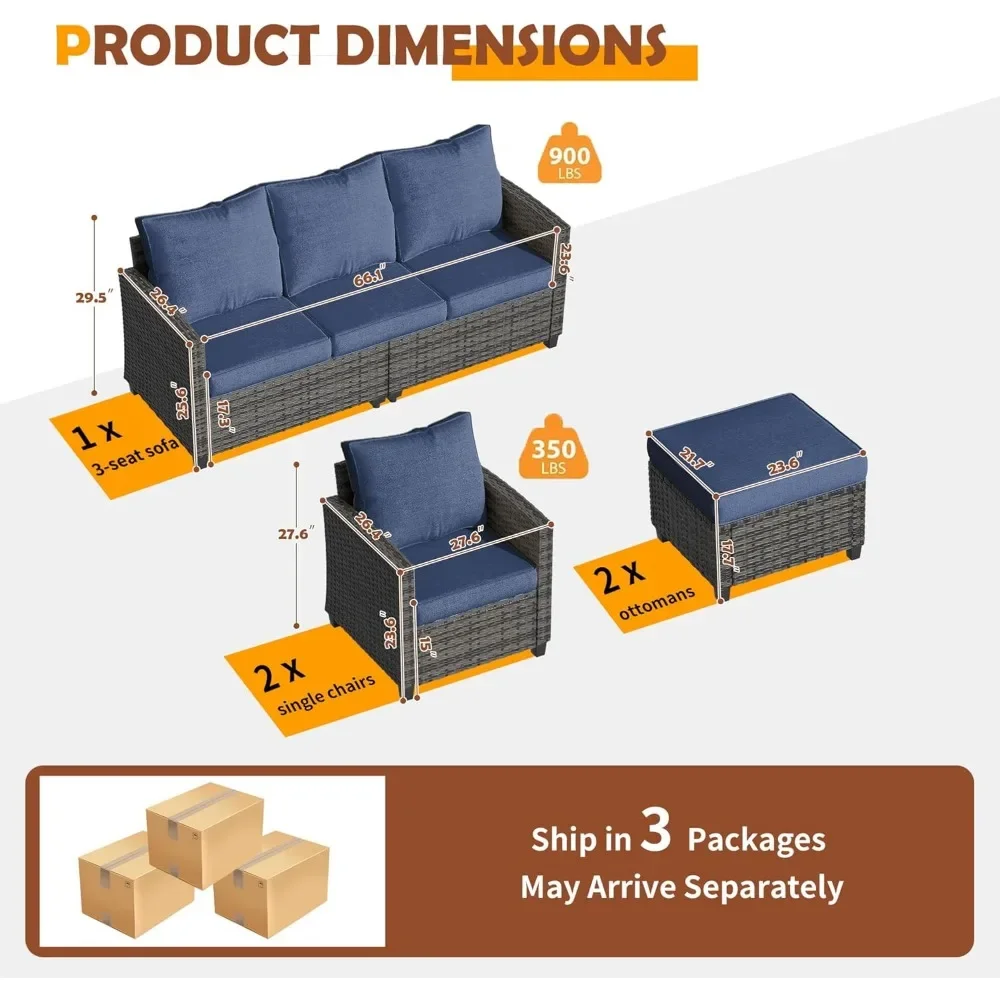 Patio Furniture Set 6 Pieces Outdoor Sectional Sets Wicker Rattan Sofa with 4