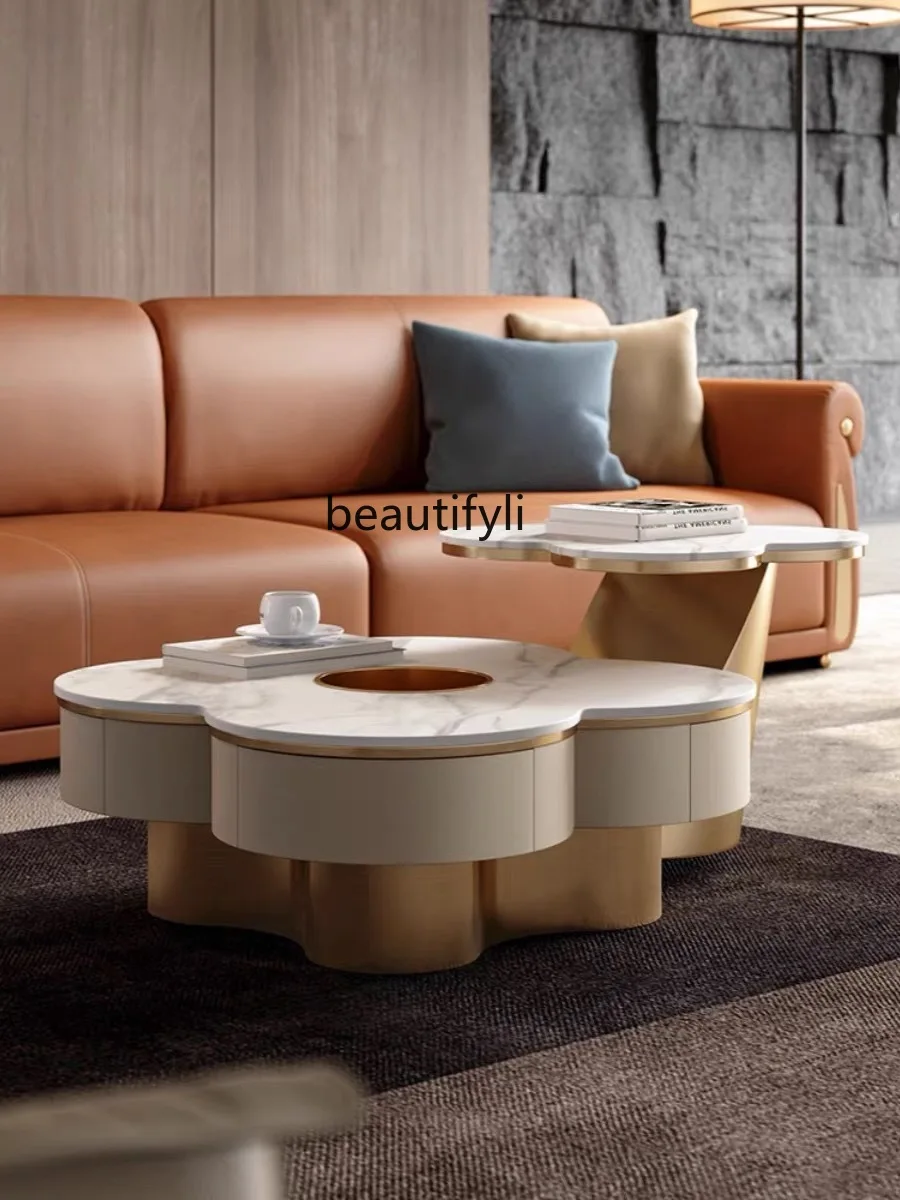 

Italian light luxury slate coffee table, stainless steel simple design, heterosexual creative round coffee table combination