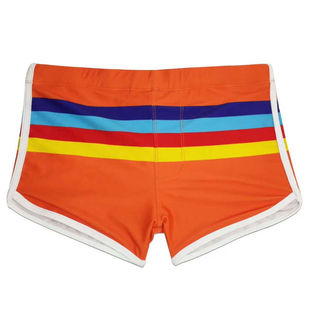 men's color striped sports split-ended boxer swimming trunks fashion close-fitting quick-drying beach boxer shorts UXH221