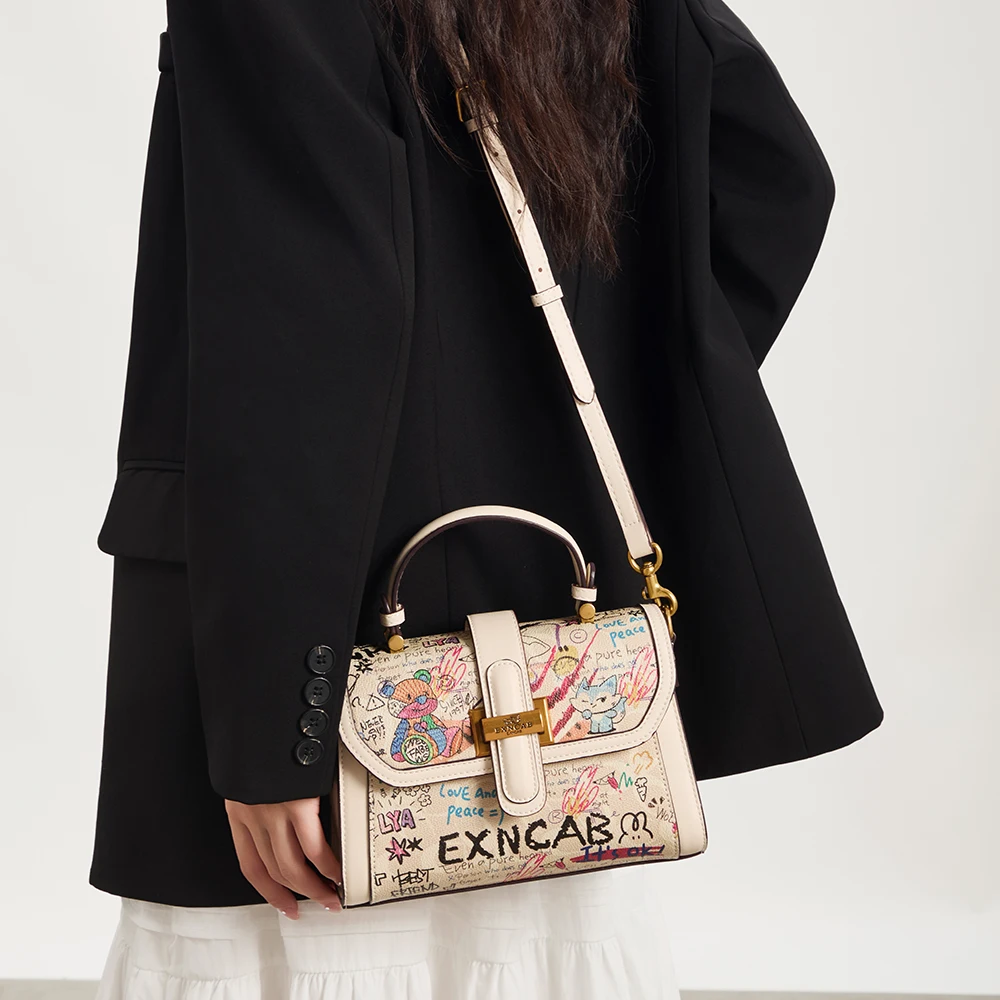 Women's handbag 2026 autumn and winter new graffiti teddy bear fashion crossbody bag, daily versatile light luxury shoulder bag