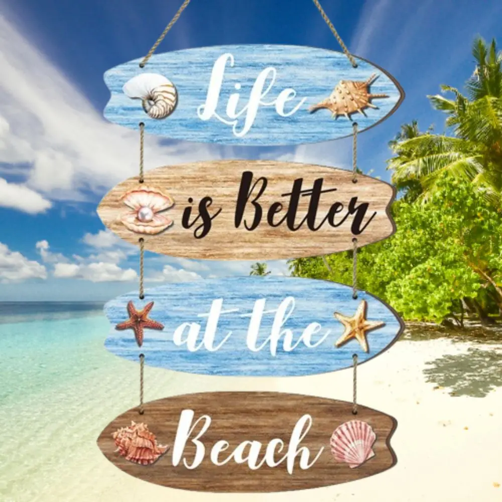 

Creative Vintage Wooden Beach Sign Nautical Decorative Surfboard Hanging Pendant Beach Theme Ocean Coastal Wall Decor Wall Art