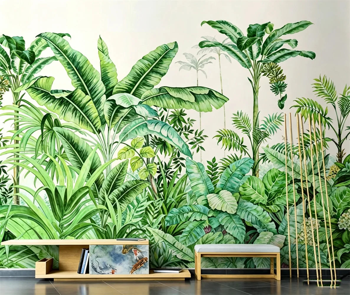 Southeast Asian tropical plants forest wallpaper high-end green plants living room bedroom sofa background wall customized mura