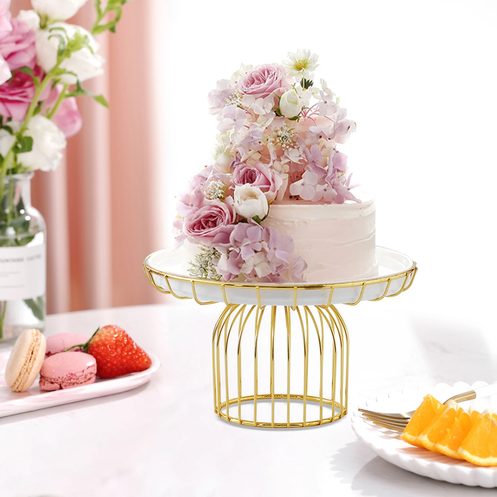 8 inch Ceramic Cake Dessert Rack Metal Round Cupcake Frame Separated Base Display Board