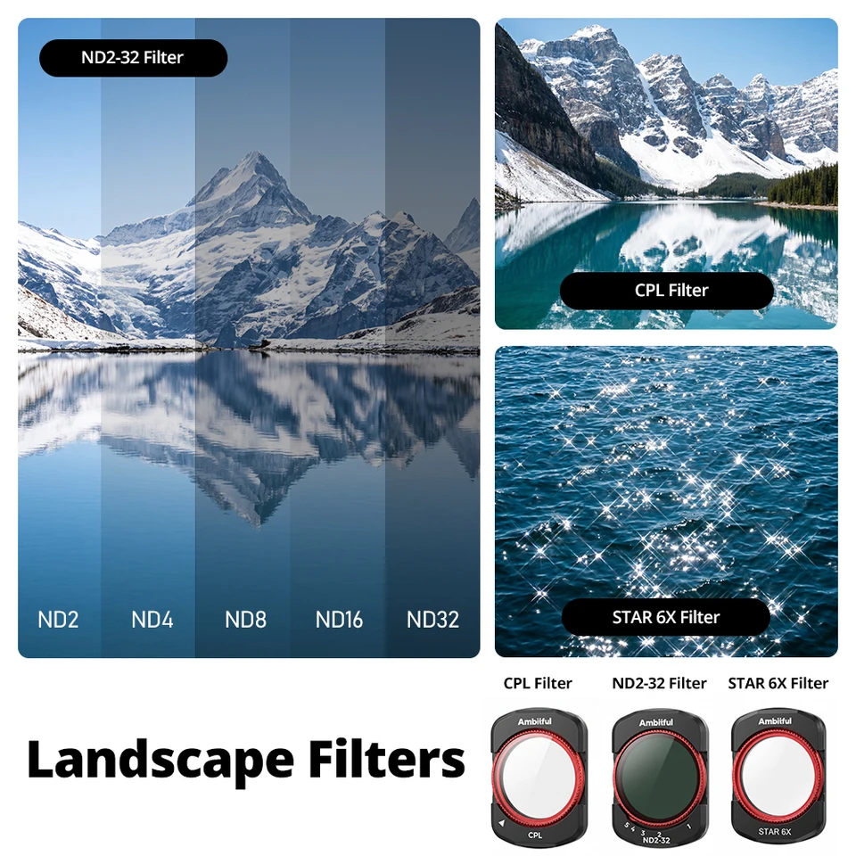 Ambitful DF Series 7 Piece Filter Set HD Transmittance Optical glass Snug-fitting Design Compatible with DJI Osmo Pocket 3/4