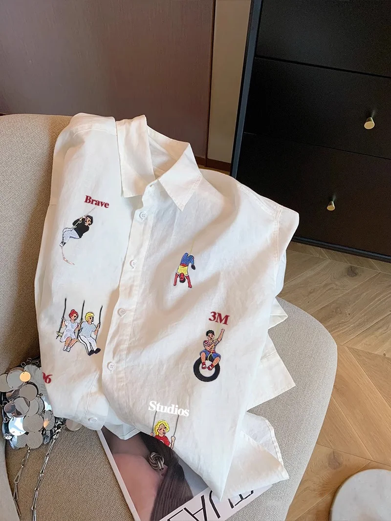 

Trendy Brand Creative Cartoon Long Sve irt Thin Loose Men's Summer Casual Simple Sle Sun Protection Top