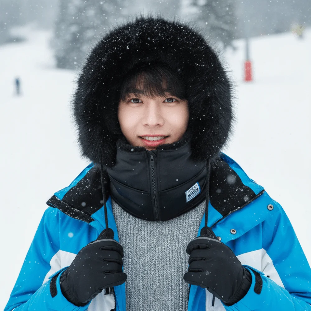 Thick Hooded Scarf Hat Fleece Lined Windproof Unisex Balaclava Zipper Closure Soft Fabric Winter Face Mask Men
