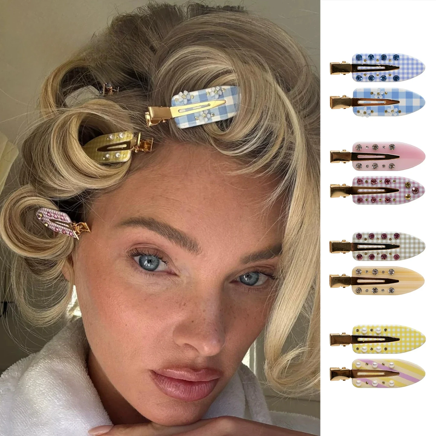 Flower Seamless Hairpins No Crease Hair Clips Sweet Rhinestone Pearl Bow Duckbill Clips Hair Accessories for Women Daily Makeup