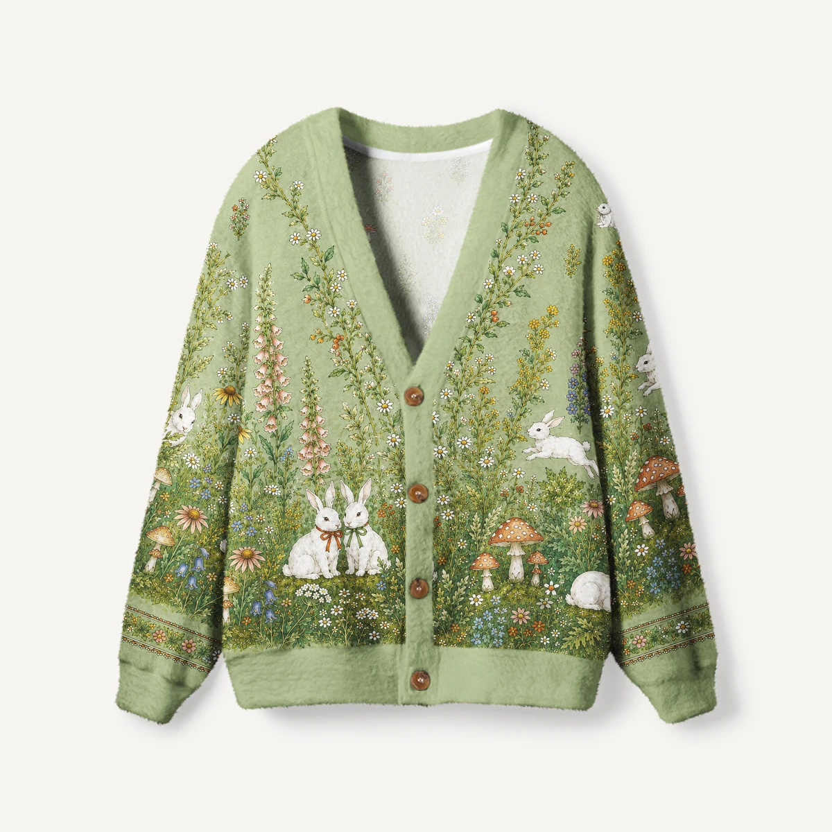 Fairy Tale Mushroom Frog Witch Garden Print Ugly Cardigan Sweater 3D-printed
