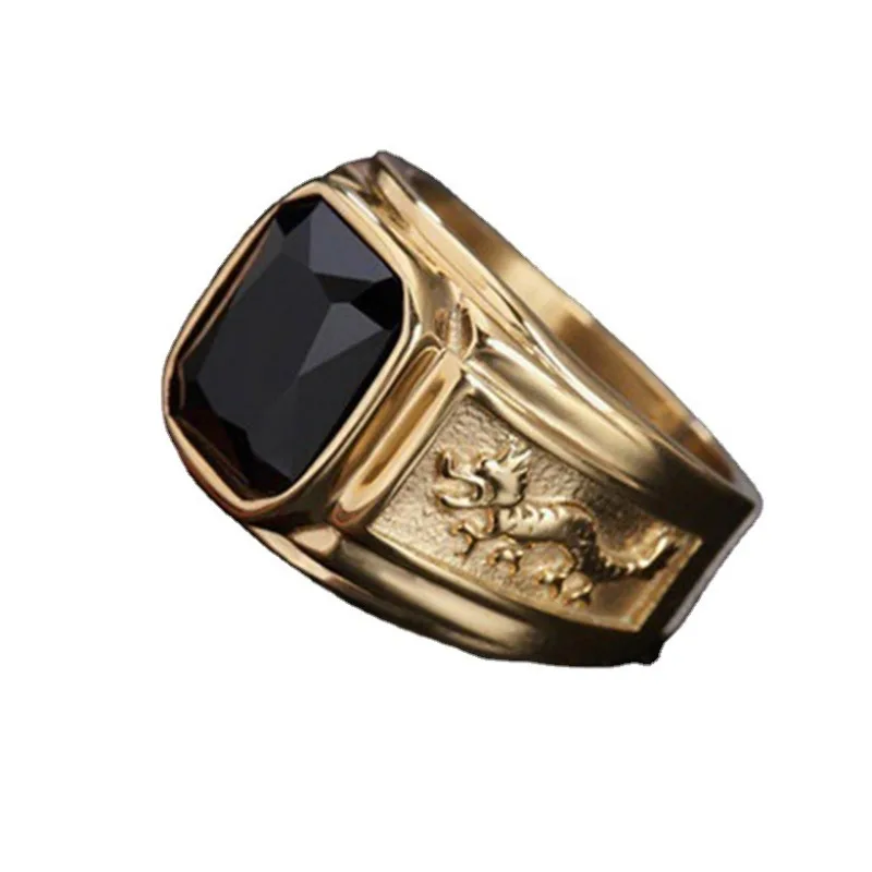 New domineering dragon pattern inlaid zircon men\'s ring, retro contract mosaic hand jewelry
