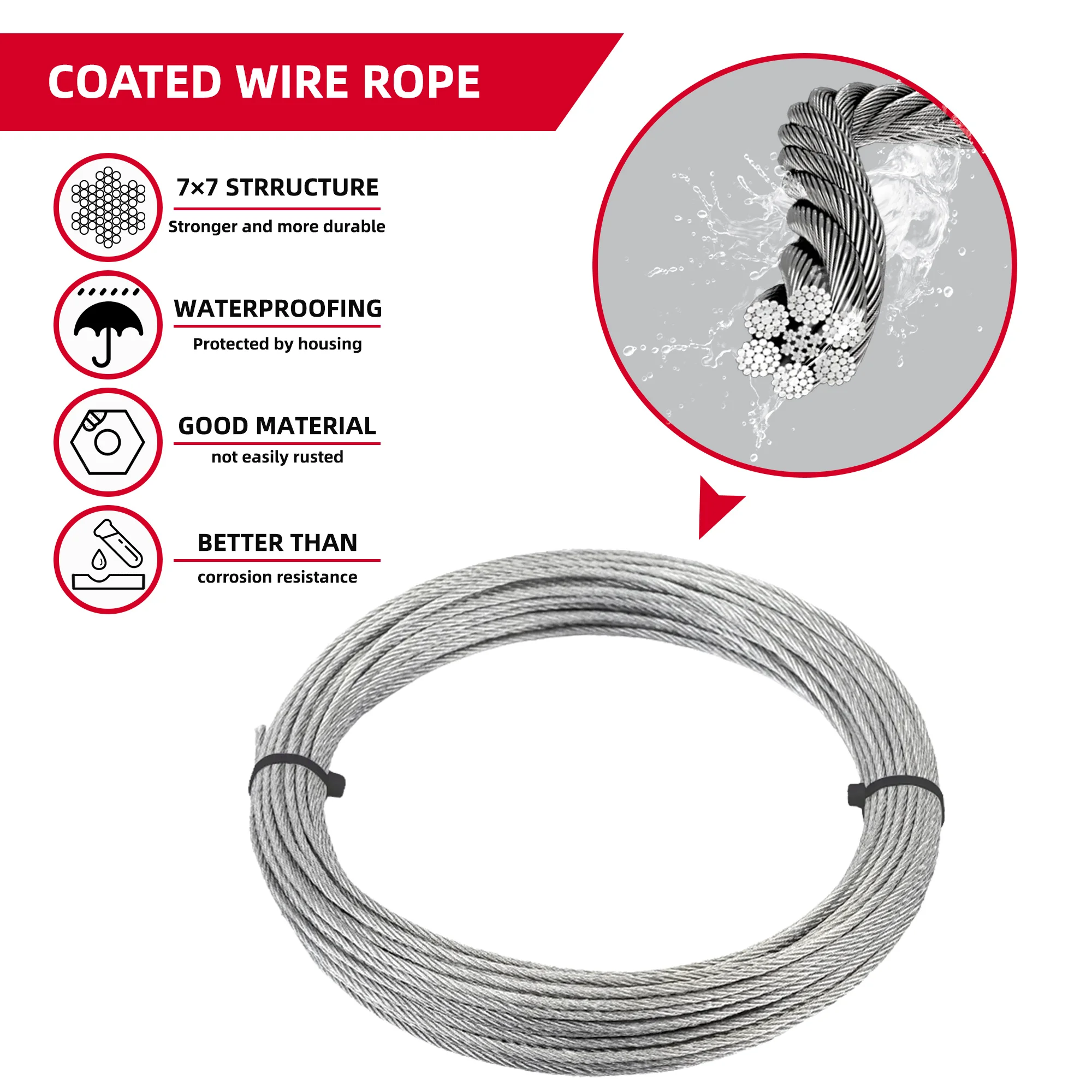 78pcs 10m Heavy Duty Coated Nylon 304 Stainless Steel Wire Rope M1.5 Thimble with Aluminium Crimping Turnbucle