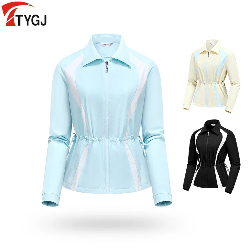 TTYGJ Autumn/Winter New Golf Jacket Women's Long Sleeve Windproof Coat Ladies Elastic Waist Casual Windbreaker Golf Apparel