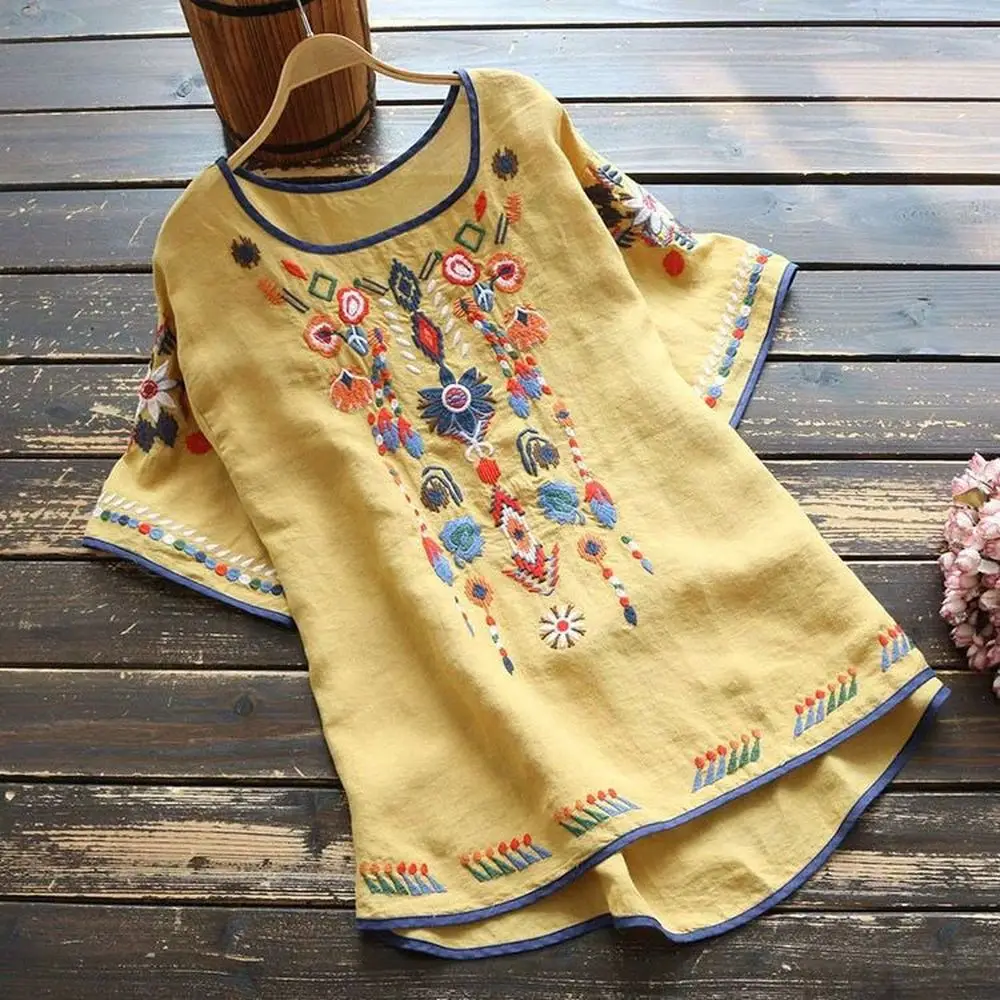 Embroidery Cotton Women Shirt Summer & Spring Blouse Tops Clothes for Women Clothing