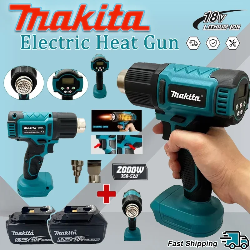 

Беспроводной термофен Makita, промышленный ручной электрический тепловентилятор с регулировкой температуры, 18В, на аккумуляторе