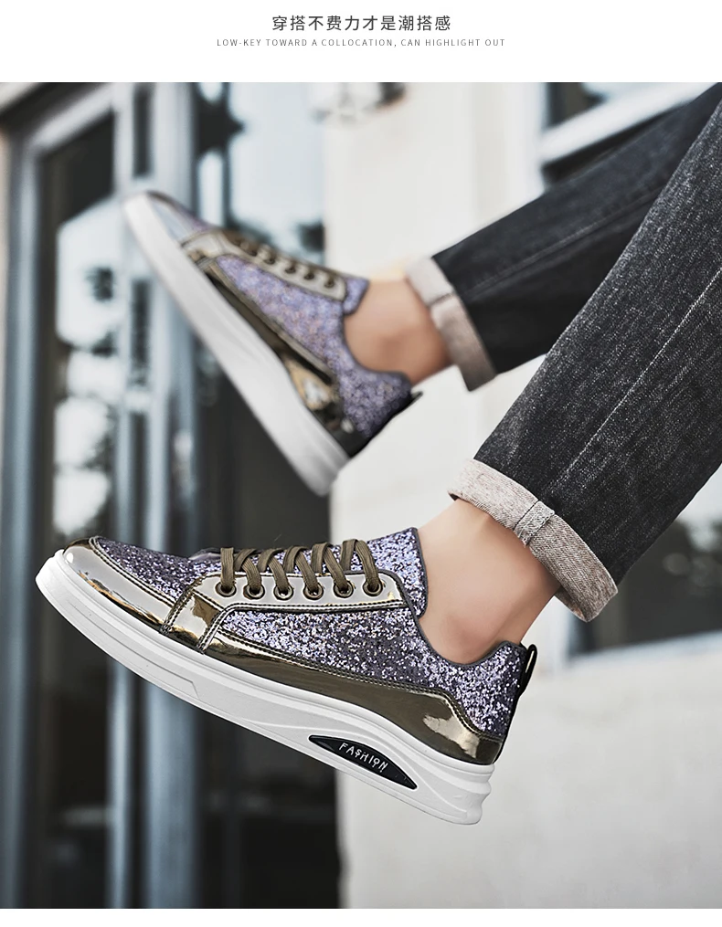 Neue Frühlings- und Herbst-Herrenschuhe mit Pailletten, Modische Britische Freizeitschuhe, Trendige Schuhe, Vielseitige Niedrige Sportsneaker – Detail 14