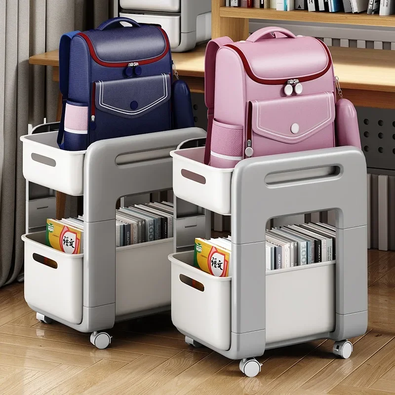 Storage Cart Backpack School Bag Organizer Wheels Trolley Cart Removable Storage Rack Deskside Mobile Book Small Cart