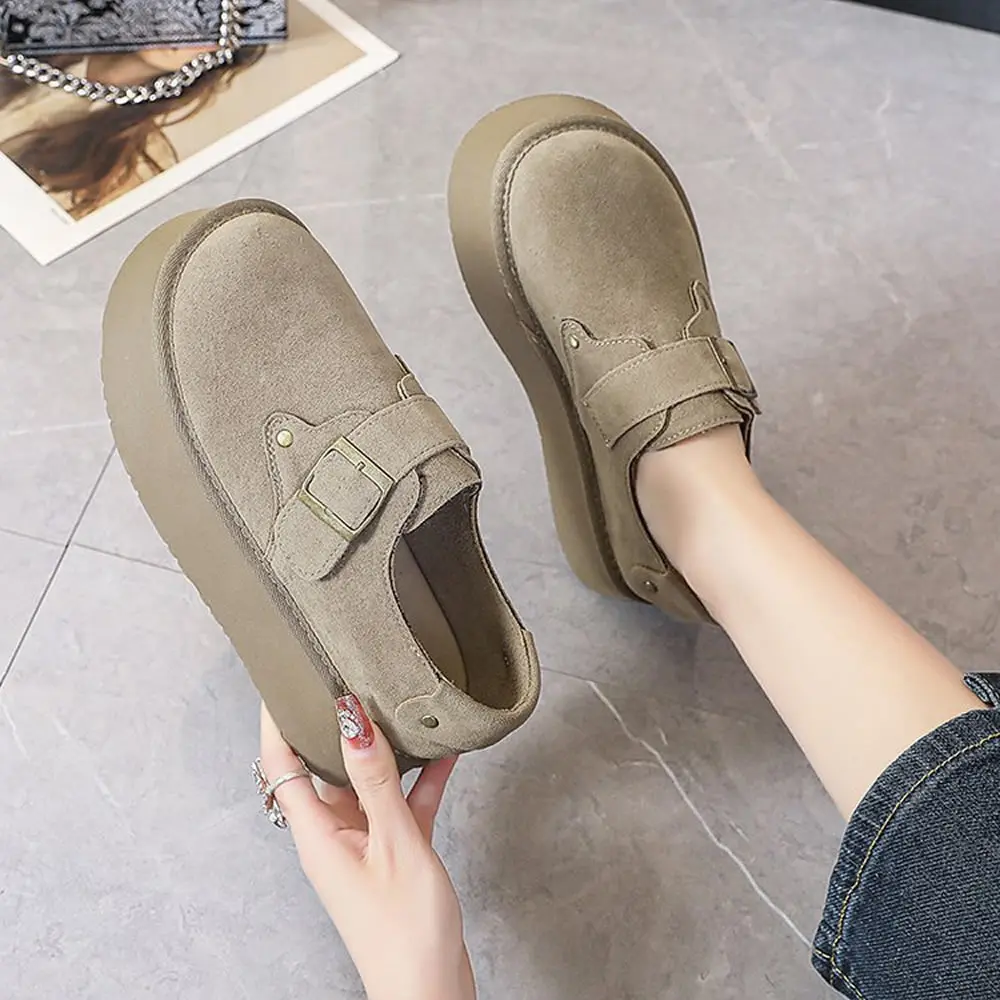 

Женские зимние ботинки-бобы на толстой подошве, зимние ботинки без шнуровки на флисовой подкладке, резиновая подошва с плоской подошвой, круглый носок, корейский стиль