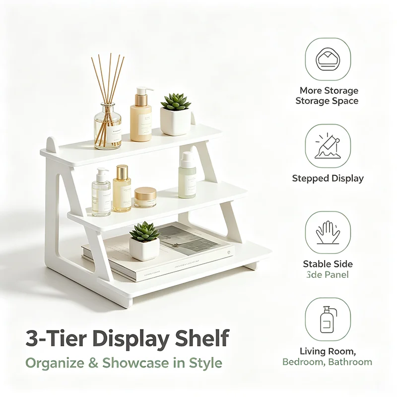 Three-Tier Display Stand Layered Shelves Tabletop Organizer Rack for Home Decor And Kitchen Storage