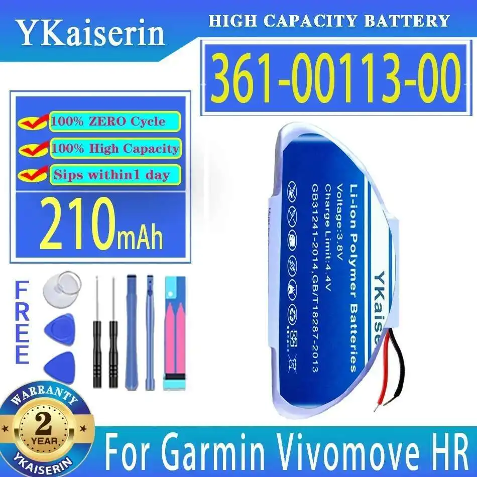 361-00113-00 Batería de reloj inteligente para Garmin Vivomove HR Premium Reemplazo 210Mah