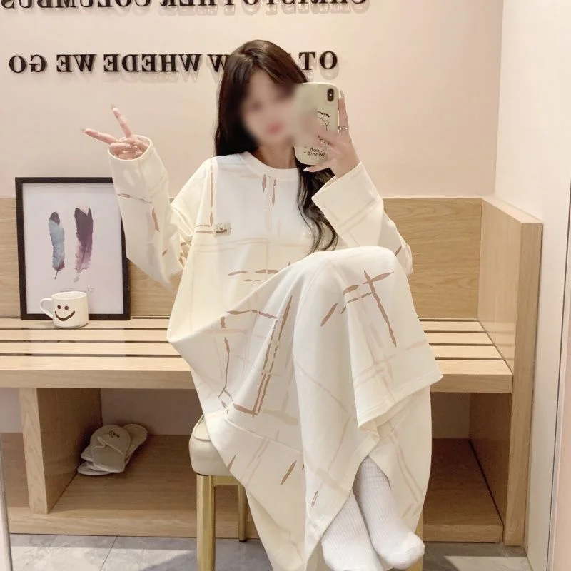 

Women's Sleeping Skirt Kawaii Cartoon Young Girl Spring Autumn Long Sleeve Sleeping Pajamas Leisure Home Clothes Dress New Style