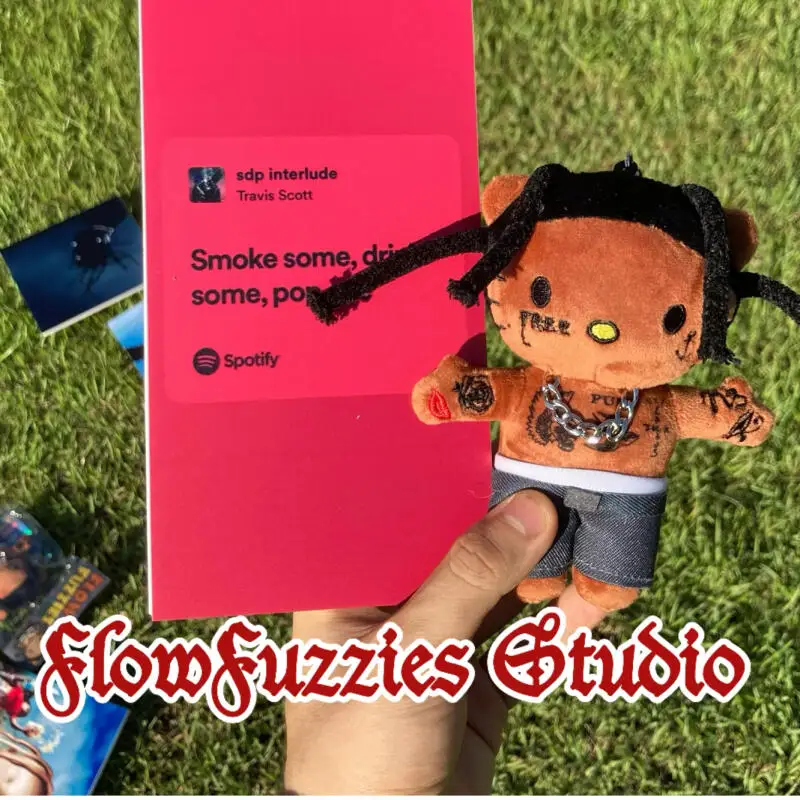 Flowfuzzies ستوديو الاتجاه الأصلي سلسلة ترافيس كيتي قصيرة أفخم محشوة مفتاح سلسلة سلاسل المفاتيح دمية نموذج قلادة اللعب هدية #2