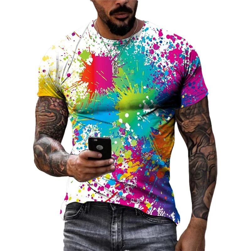 Graffiti Painting Print T-shirt Men Clothes Harajuku Street Personality T Shirts 2025 Fashion Streetwear Y2k Hip Hop Tee Top