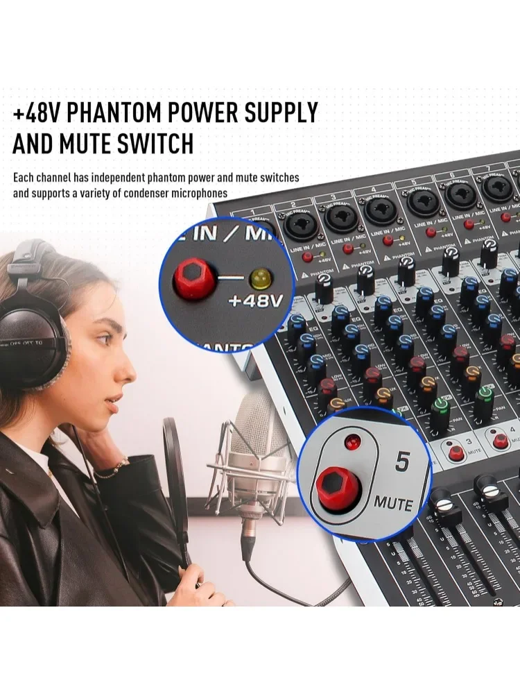 Fast Shipping.12-Channel Bluetooth Studio Audio Mixer 99 Bit DSP Digital Processor w/USB MP3 for PC Recording Input, RCA, XLR Mi
