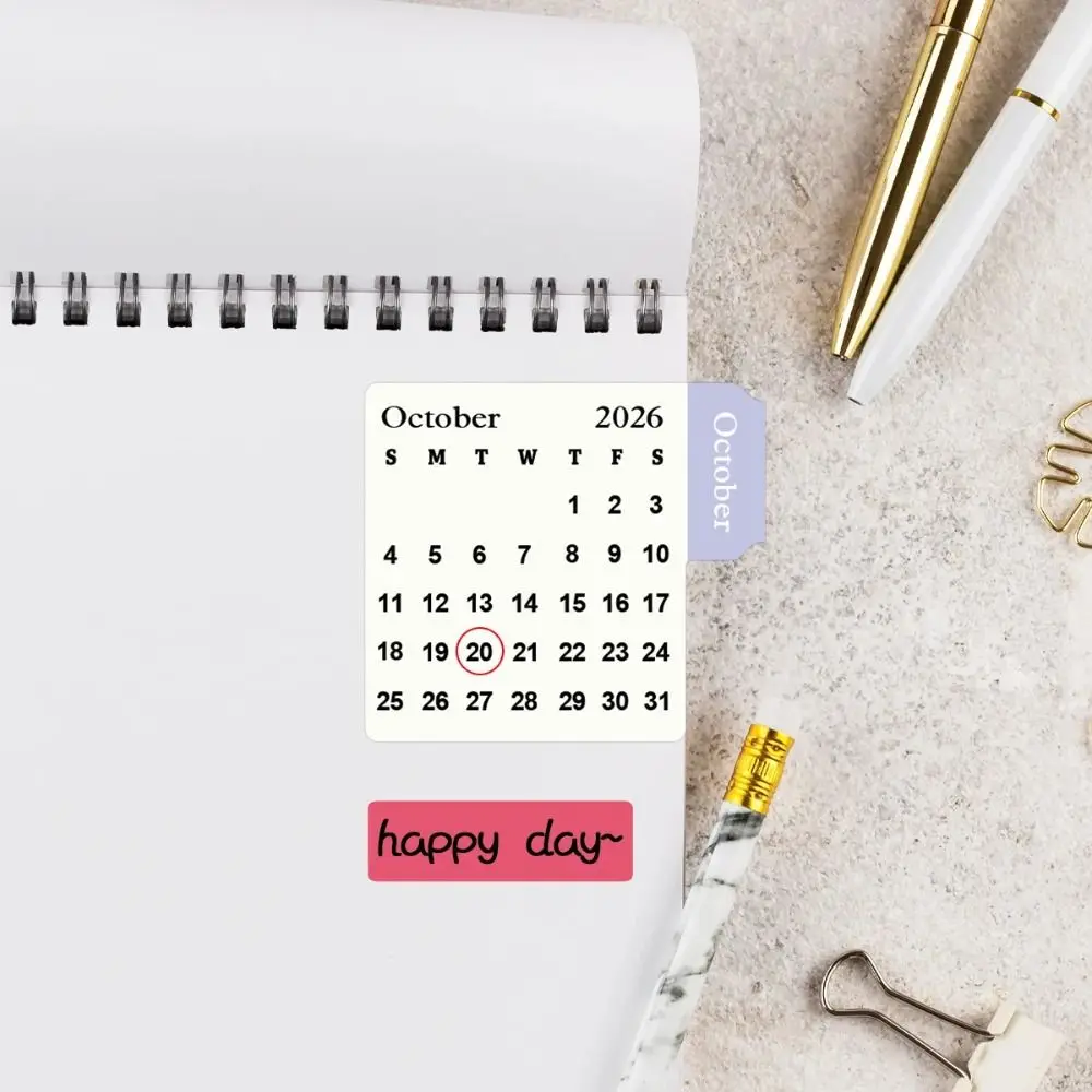 

DIY скрапбук 2026 наклейки-календарь самоклеящиеся мультяшные разделители индексные вкладки 2 листа простые бирки-календарь для школы/офиса