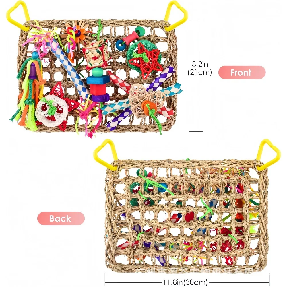 Natural Seagrass Parrot Foraging Climbing Wall Mat Chew Toy Hanging Bird Hammock Activity Center for Conure Cockatiel Parakeet - view 6