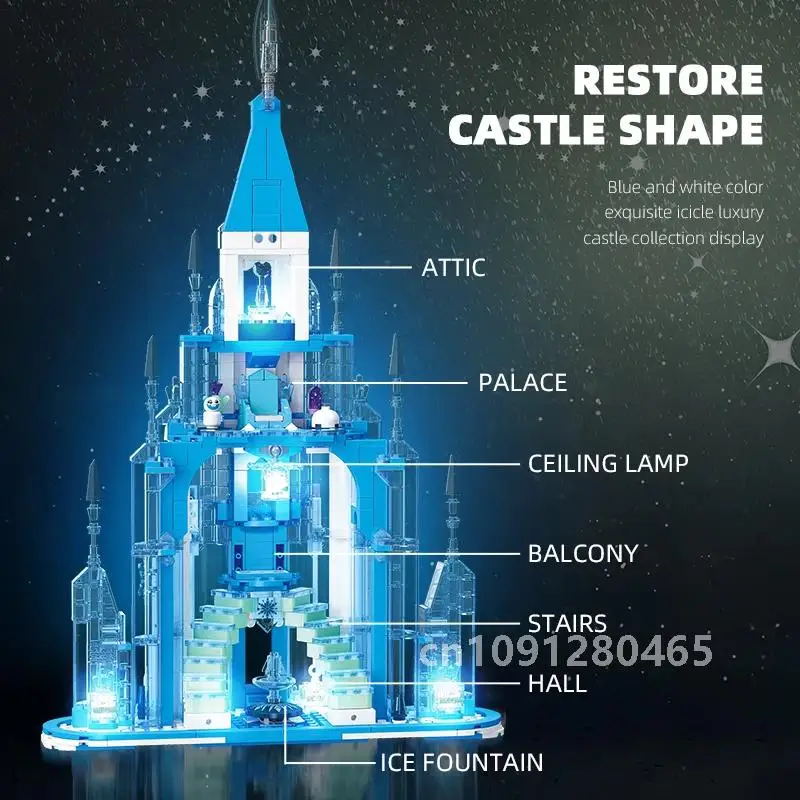 732PCS Ice Snow Castle Building Blocks Fairy Tale Princess Magic Castle Building Model Bricks Children's DIY Toy Holiday Gift