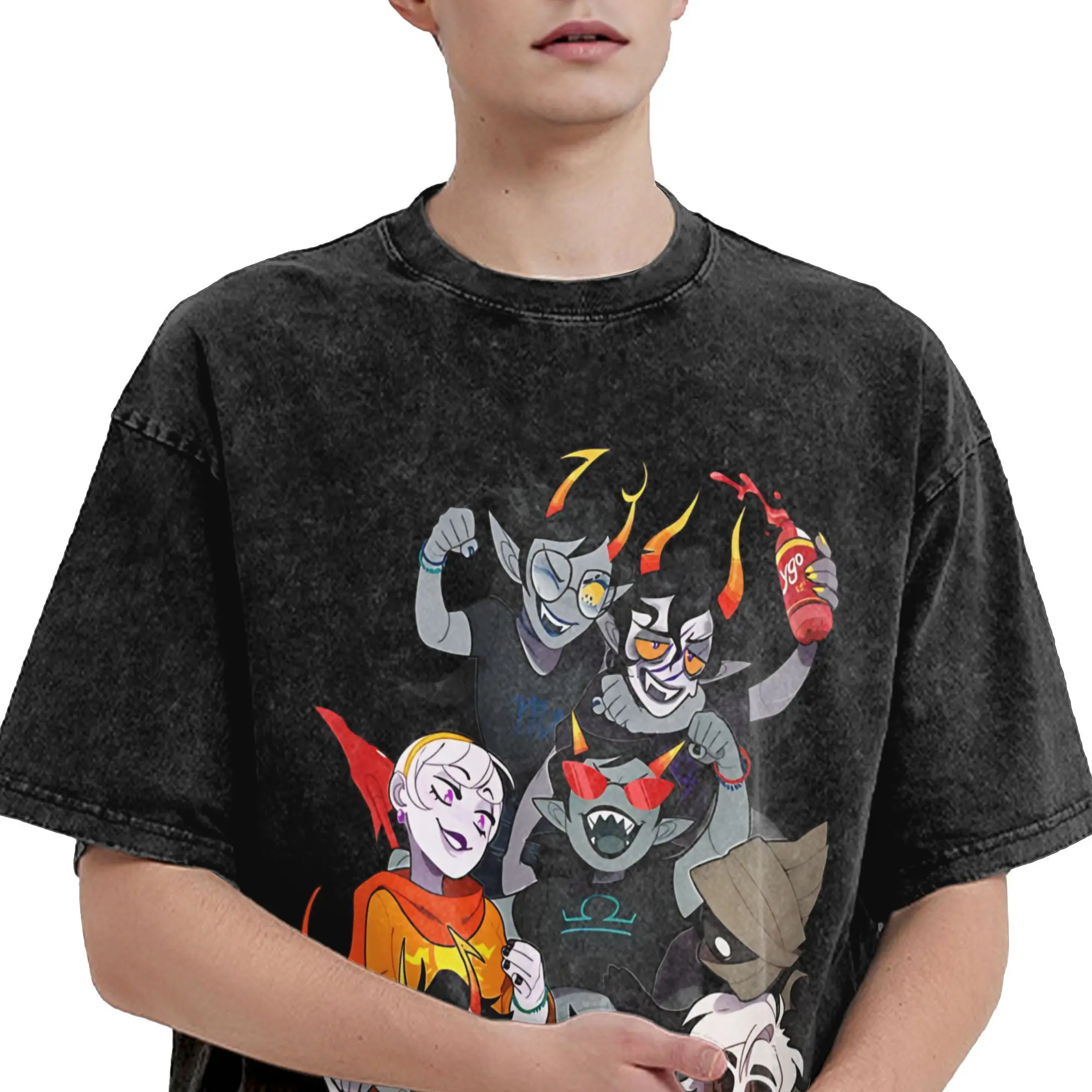 خمر غسلها تي شيرت النيزك طاقم القطن تي شيرت شعبية التي شيرت للذكور الصيف Y2K متعة عادية تيز