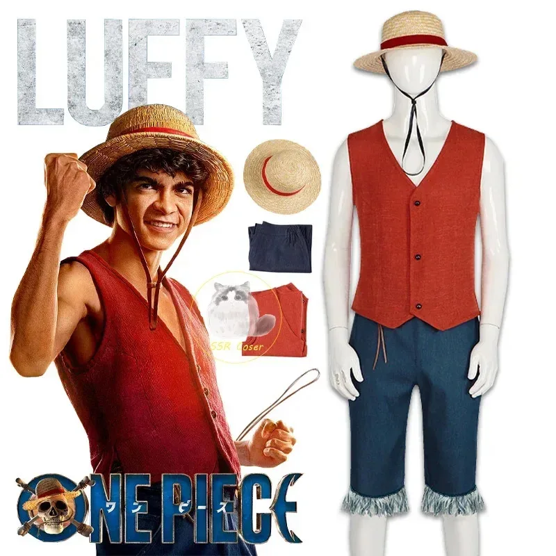 

2025 New Cosplay Movie Luffy Cosplay Costume Anime Monkey D Luffy Cosplay Uniform Shirt Pants Hat Outfits Halloween Party Costum