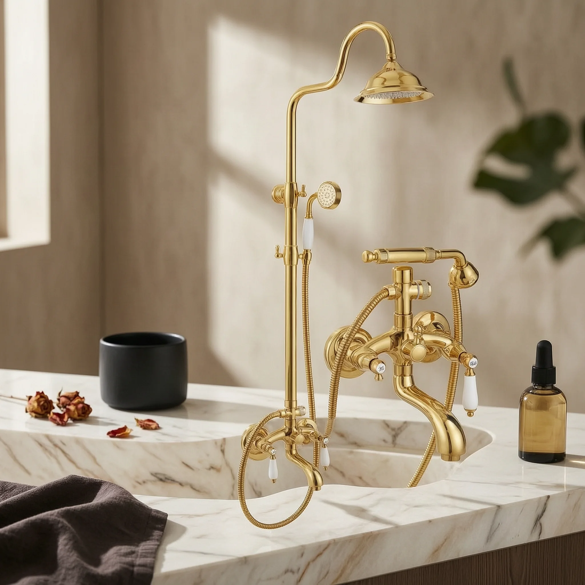 Shower System with Tub Spout Brass Shower Faucet with Tub Spout Multi Function Easy Installation for Bathroom, Bathtub