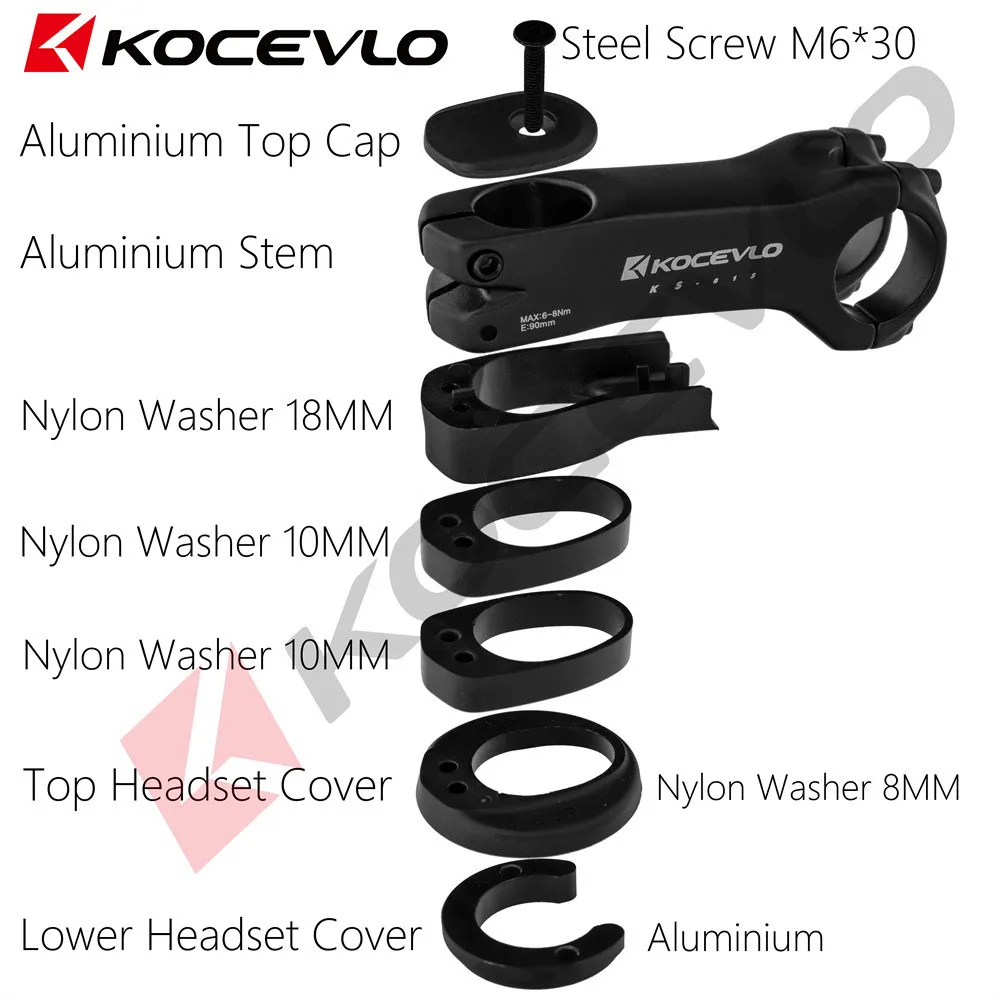 KOCEVLO Aluminum Bicycle Stem 31.8-28.6mm Road MTB Bike Handlebar Stem With Top Cap